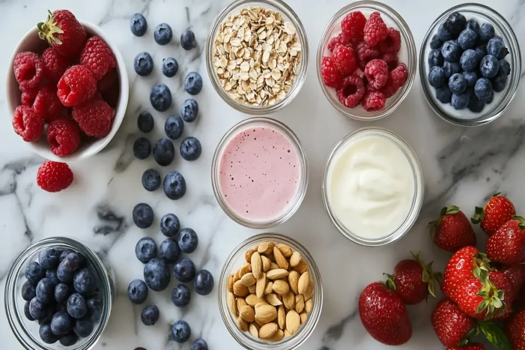 Assorted fresh ingredients for protein-packed smoothies