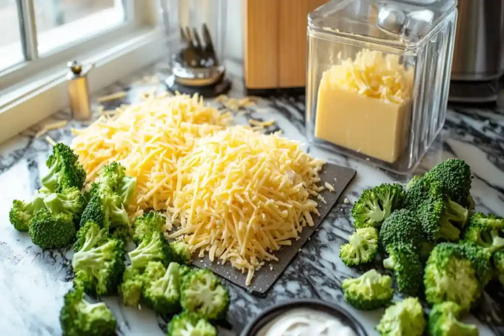 Fresh ingredients for making broccoli casserole.