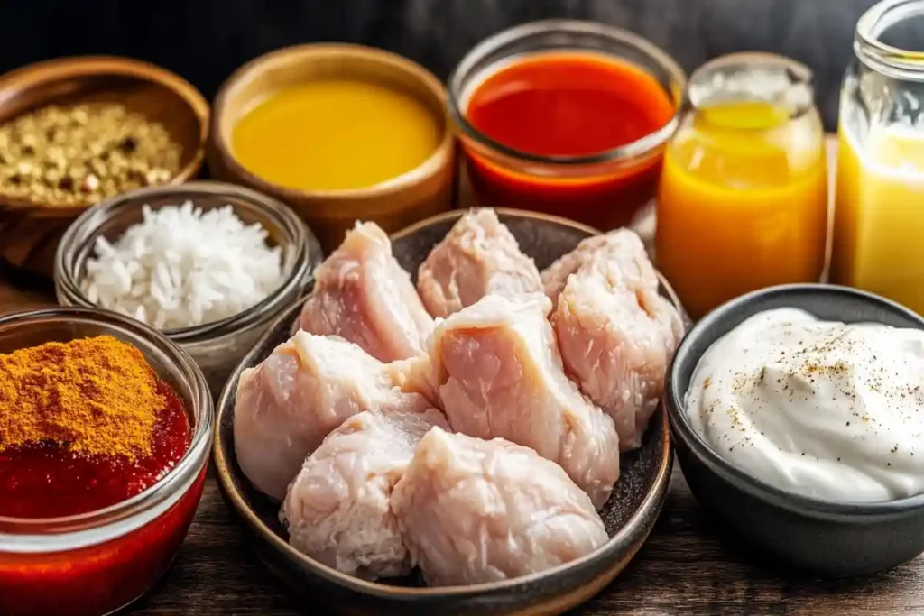 Ingredients for creamy one-pot chicken and rice