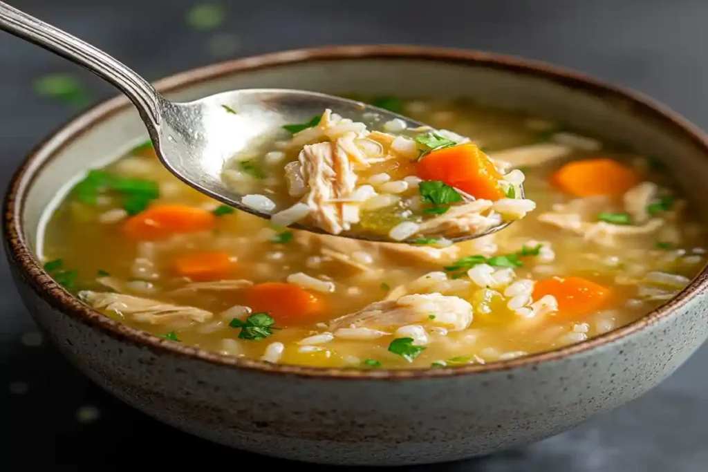 Cooking homemade chicken and rice soup.