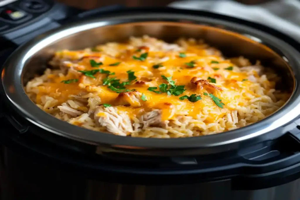 Chicken and rice casserole cooked in an Instant Pot.