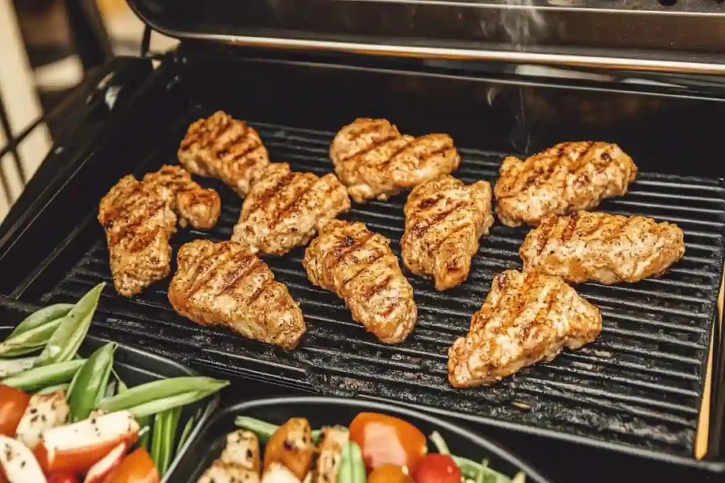 Grilled chicken being prepared for a salad